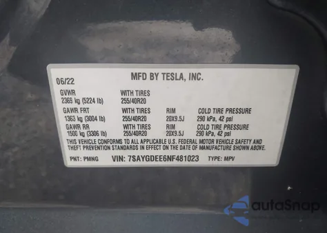 2022 Tesla Model Y Long Range Dual Motor All-Wheel Drive из США, поврежденный, VIN 7SAYGDEE3NF565428